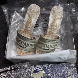 Dior Beige and Olive Slide Sandals